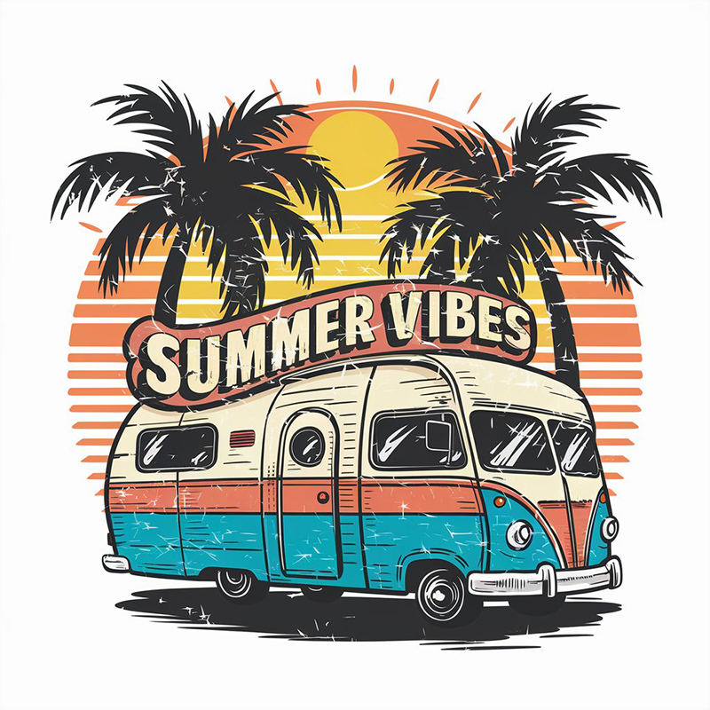 Summer RV Seaside Vacation Print T-shirt