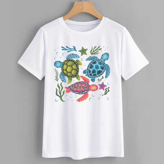 OceanJoy Colorful Sea Turtle Graphic T-Shirt Cotton Crew Neck
