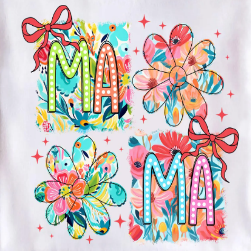 Colorful Floral MAMA Graphic T-Shirt