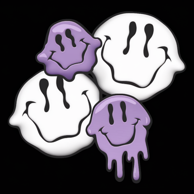 Graphic Smiley Face Black T-Shirt with Dripping Design