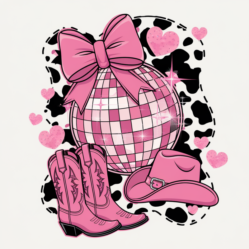 Trendy Pink Cowgirl Disco T-Shirt with Graphic Design