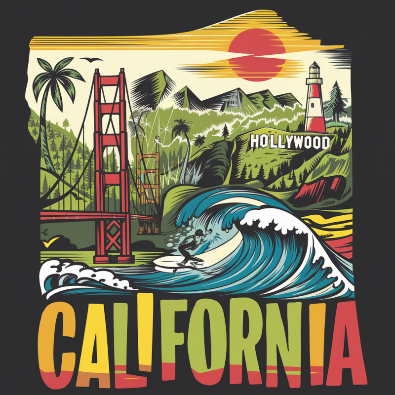 Retro California Graphic Cotton T-Shirt
