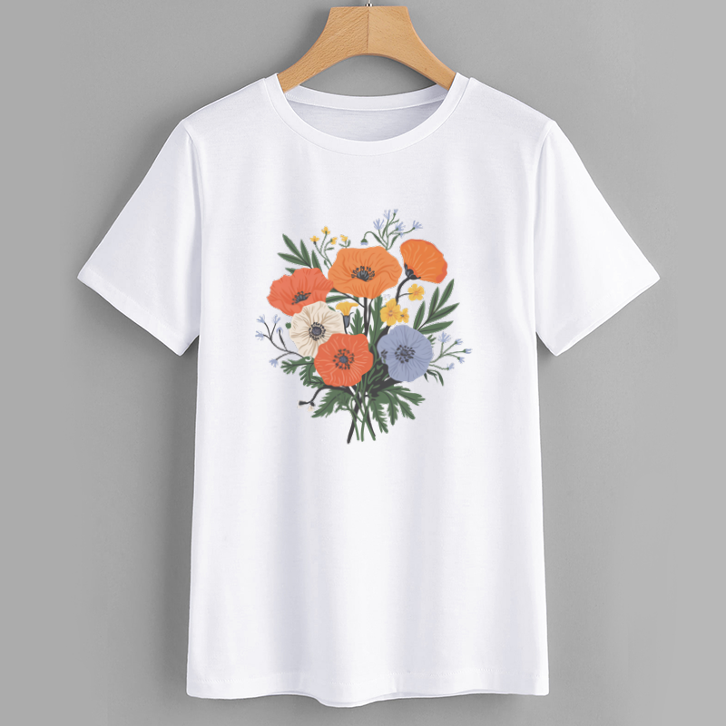 Floral Poppy Graphic Tee - Casual White Shirt