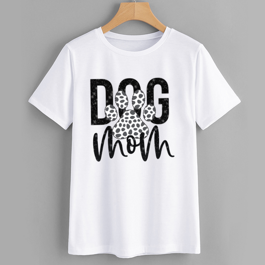 Dog Mom Graphic T-Shirt with Paw Print Design