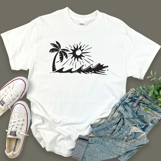Casual Graphic Top with Coconut Trees Design