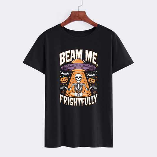 Halloween Skeleton and Alien Graphic T-Shirt