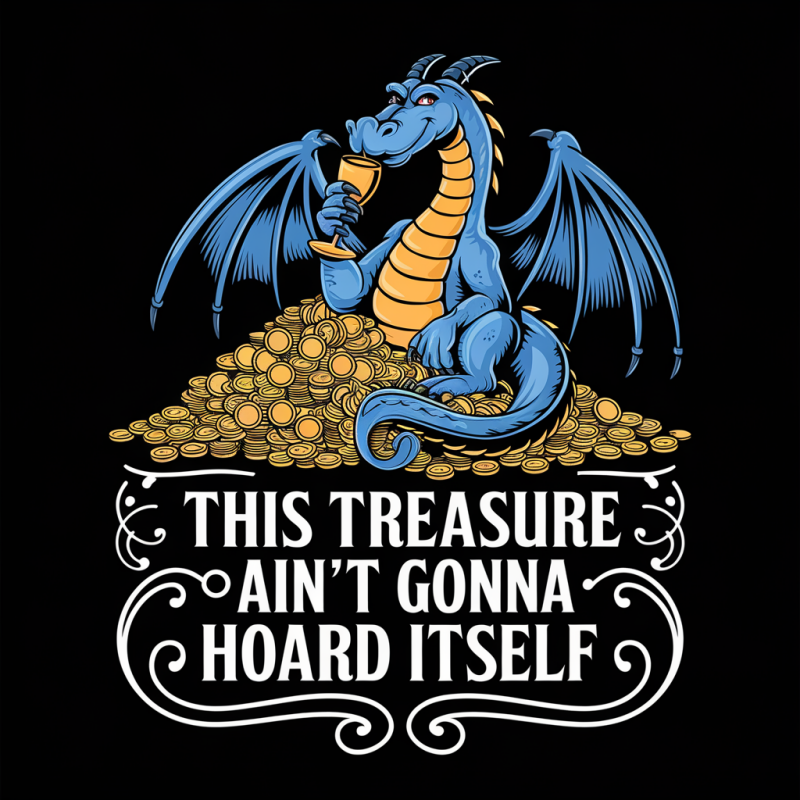 Funny Dragon Treasure Graphic T-Shirt