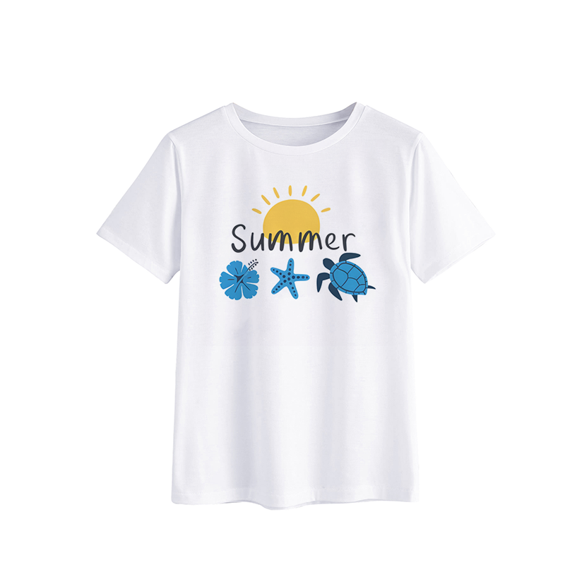 Summer Graphic T-Shirt with Turtle and Sun Design