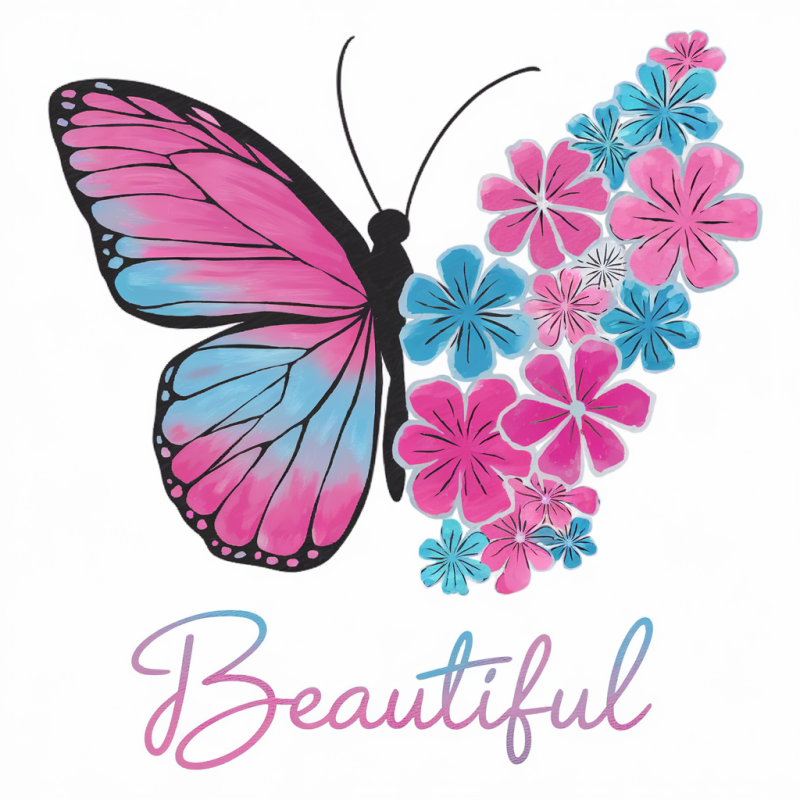 Butterfly Floral Graphic T-Shirt - Beautiful Design - Women's Casual Top