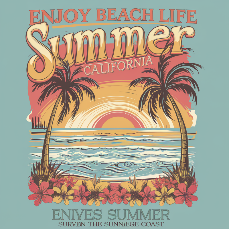 Beach Life Summer California Graphic T-Shirt Cotton