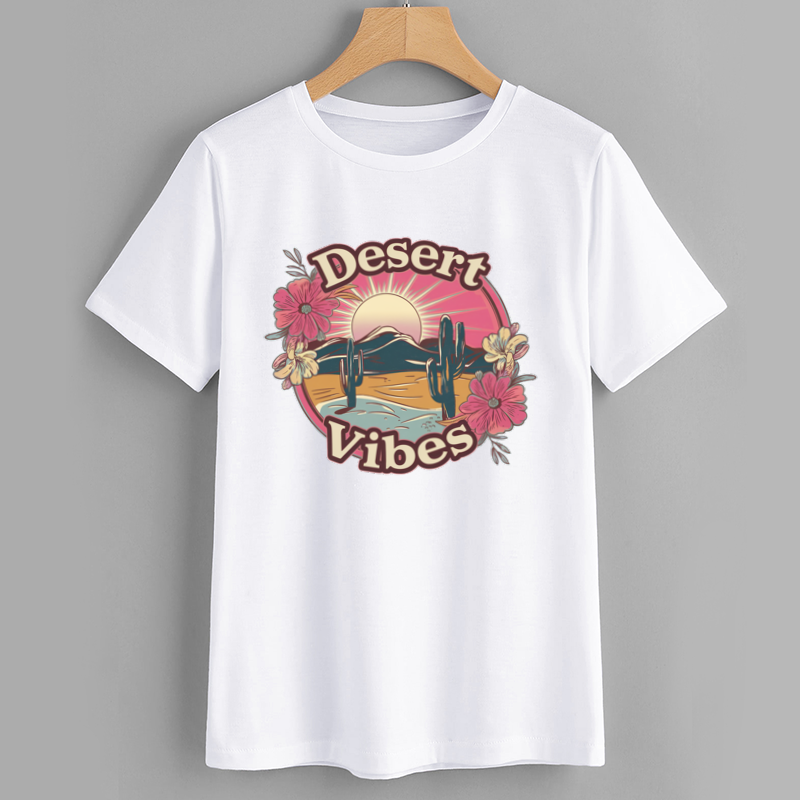 Retro Desert Vibes Cactus Graphic Cotton T-Shirt