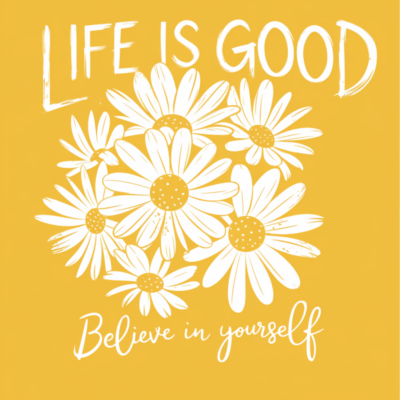 Life is Good Daisy Pattern T-Shirt