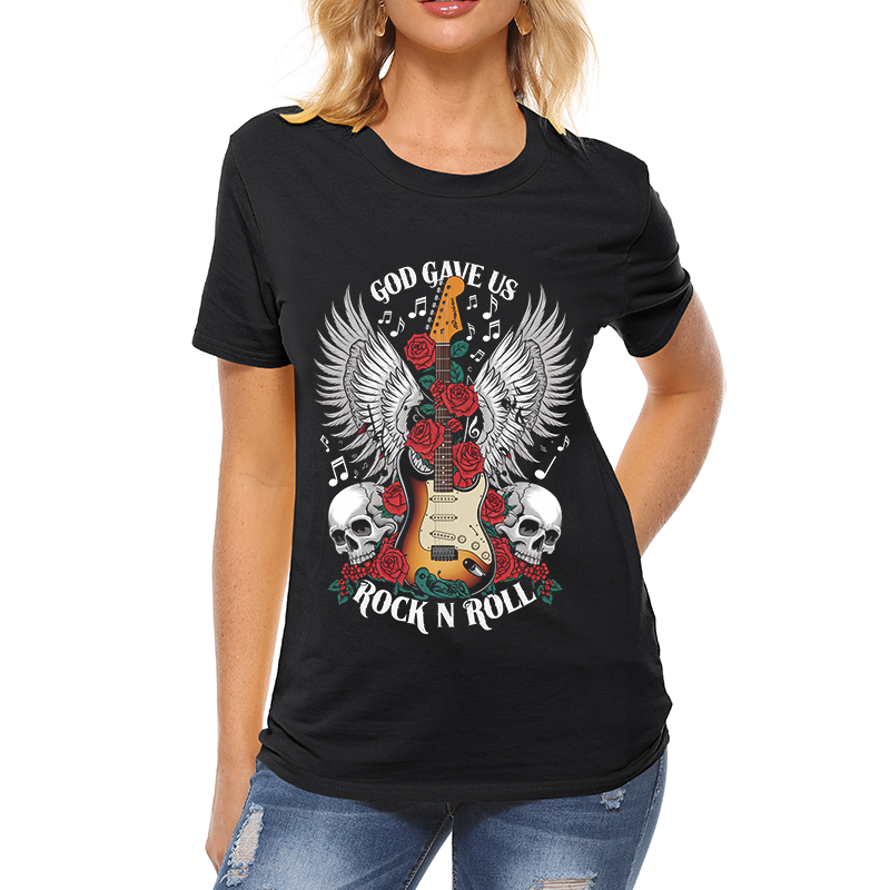 Casual Pattern Nice Top - 'God Gave Us Rock n Roll' T-shirt