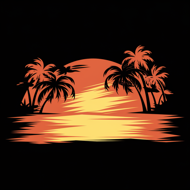 Sunset Palm Tree Graphic Black T-Shirt