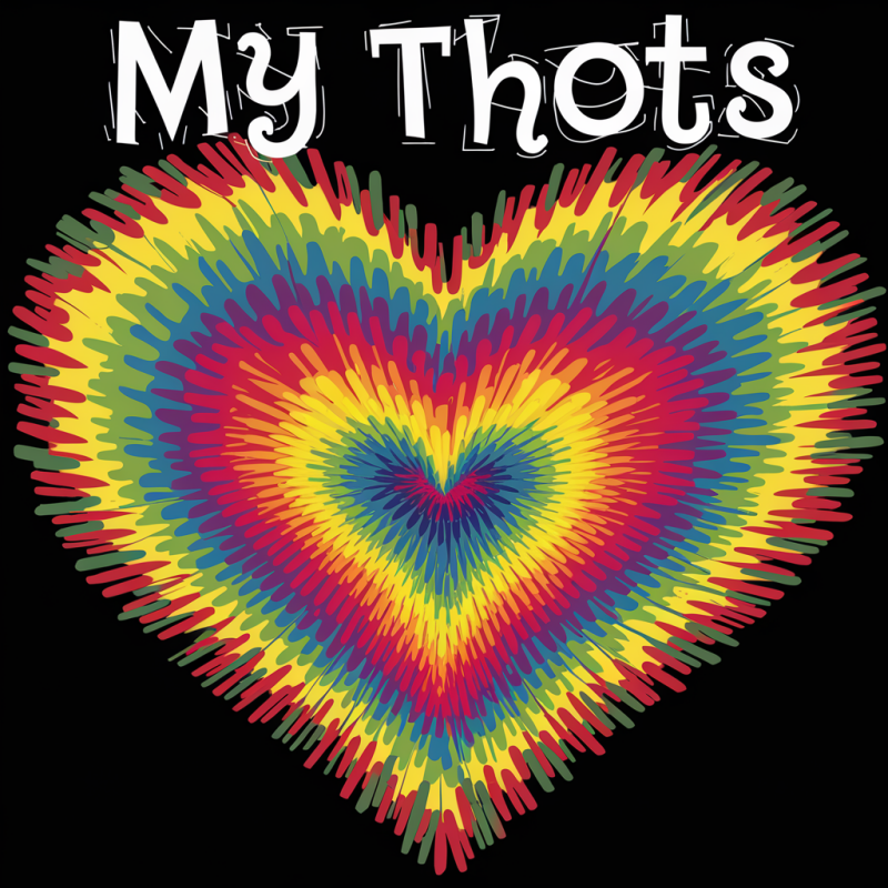 Rainbow Heart Graphic T-Shirt with 'My Thots' Print