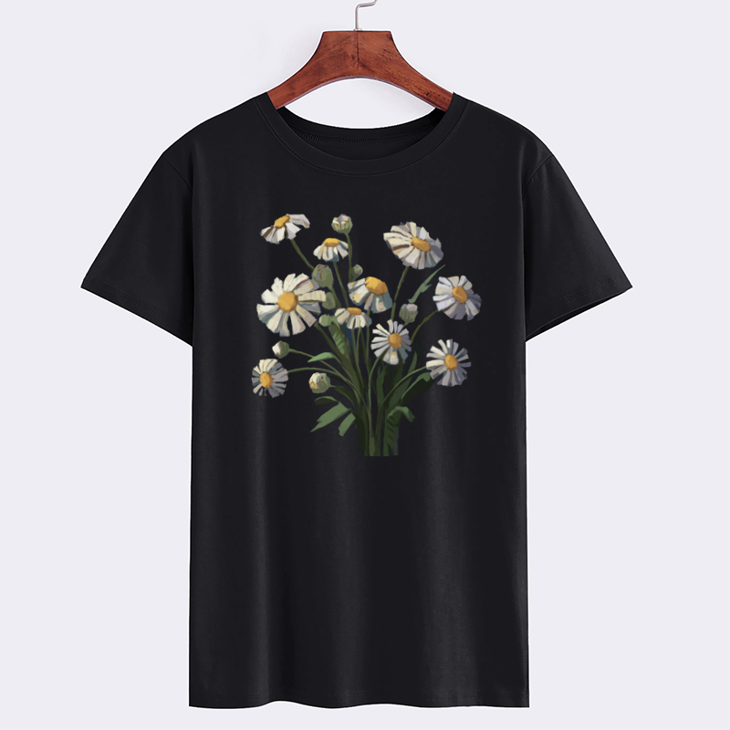 Stylish Black Floral Daisy Print T-Shirt