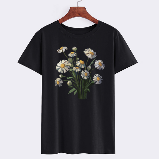 Stylish Black Floral Daisy Print T-Shirt