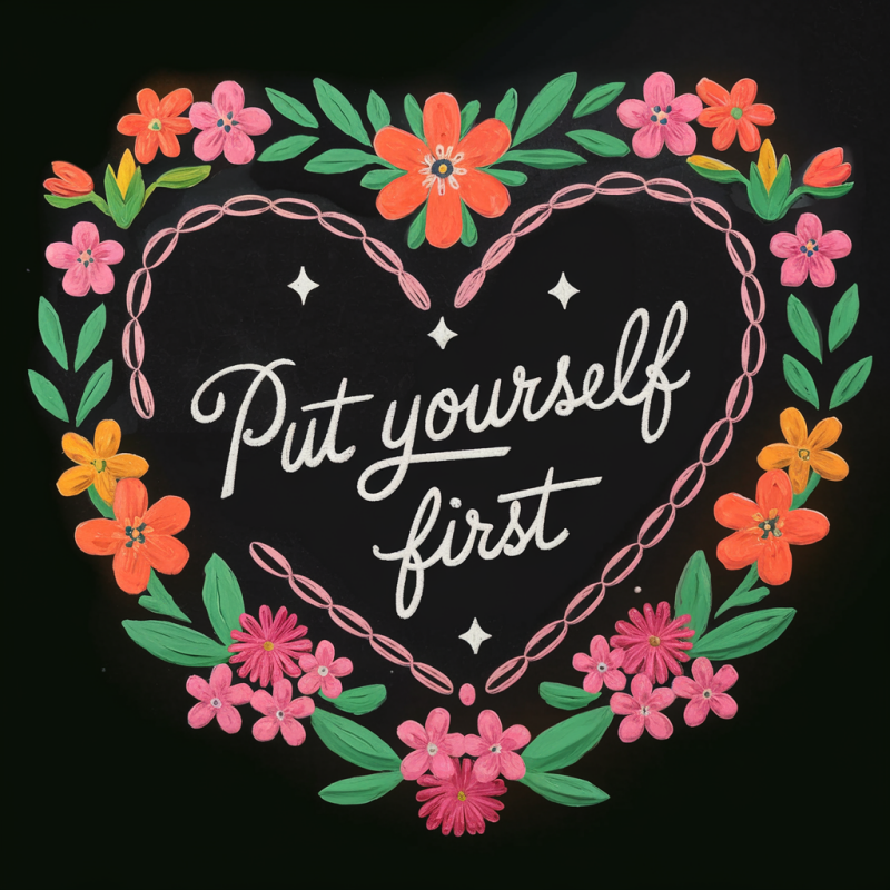 Floral Heart Graphic T-Shirt - Put Yourself First