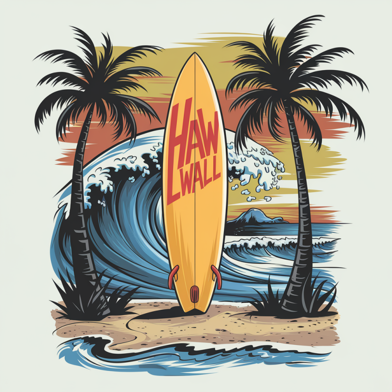 Hawaii Surfing Graphic T-Shirt