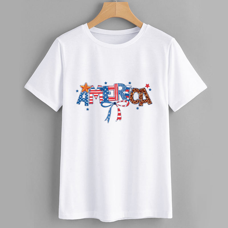 Stylish America Graphic T-Shirt with Leopard Print