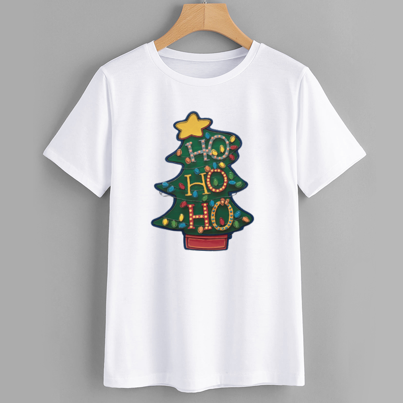 Festive HO HO HO Christmas Tree Graphic T-Shirt