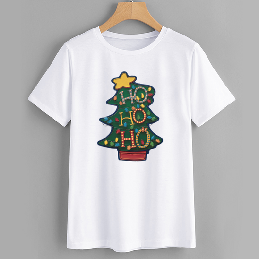 Festive HO HO HO Christmas Tree Graphic T-Shirt