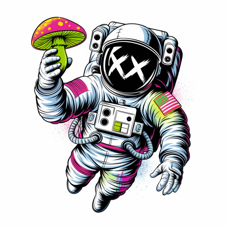 Colorful Astronaut Graphic T-Shirt with Mushroom
