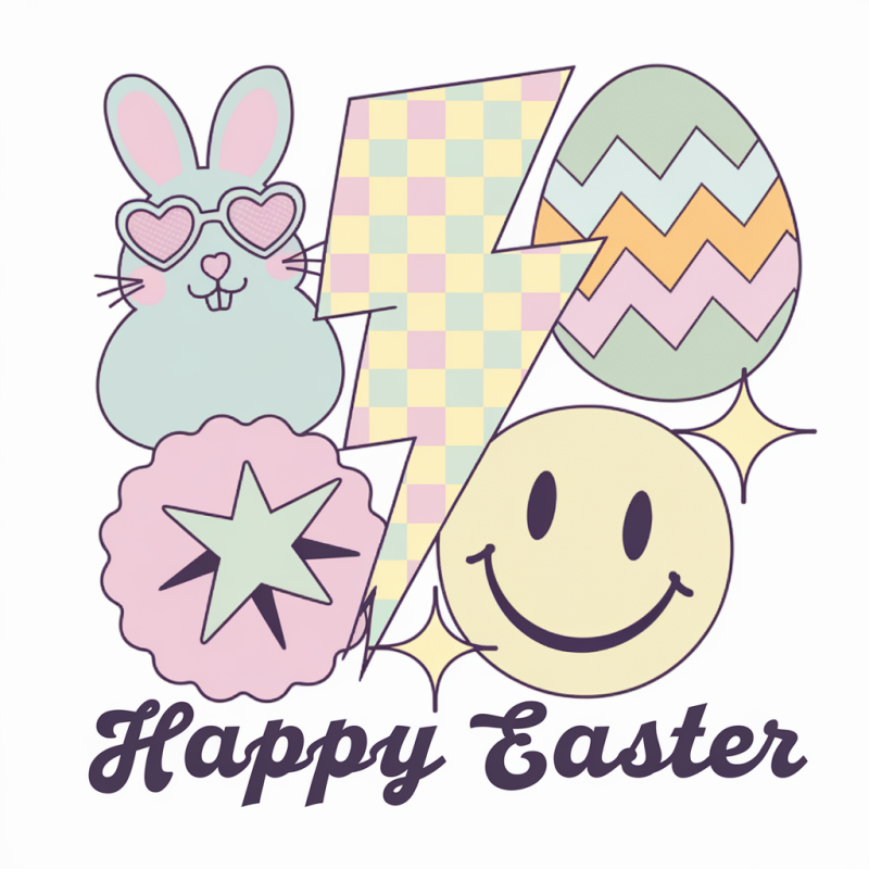 Happy Easter Graphic T-Shirt with Bunny and Smiley Design