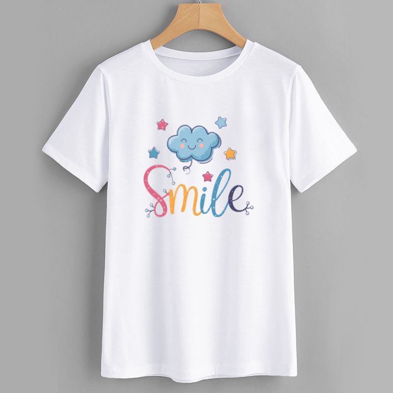 Smile Cloud White Cotton T-Shirt Casual