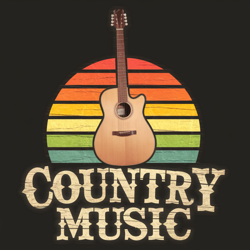 Retro Country Music Guitar Graphic Cotton T-Shirt