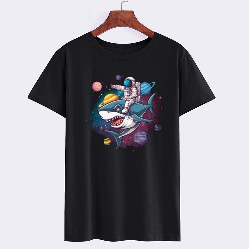 AstroShark Graphic Cotton T-Shirt Black