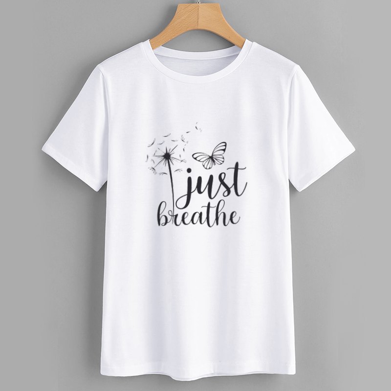 Just Breathe Dandelion Butterfly Cotton T-Shirt