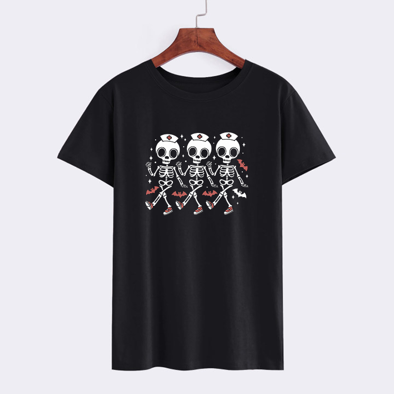 Skeleton Nurse Graphic T-Shirt - Funny Halloween Tee