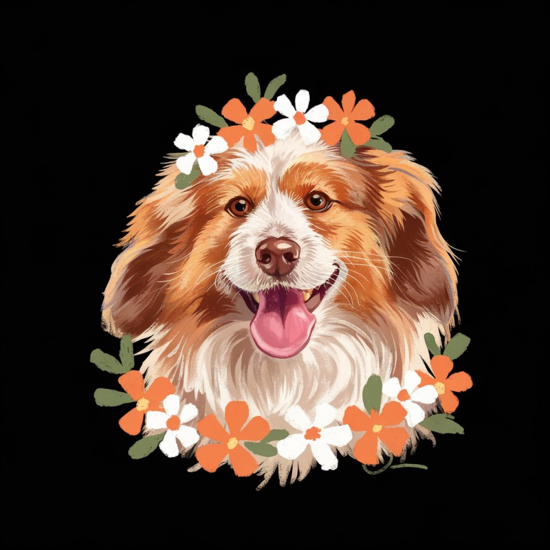 Floral Dog Graphic Tee - Cute Dog Portrait T-Shirt