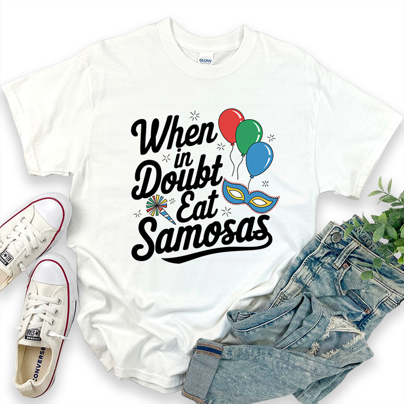 Carnival Pattern Top - When In Doubt Eat Samosas T-Shirt
