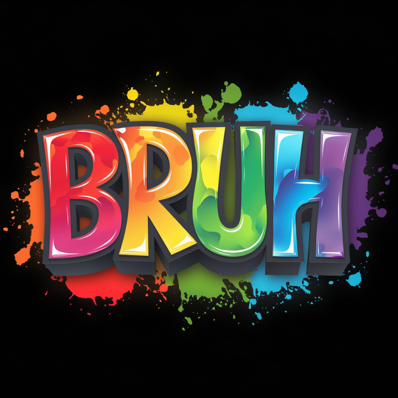 BRUH Colorful Graphic T-Shirt - Fun Casual Black Tee