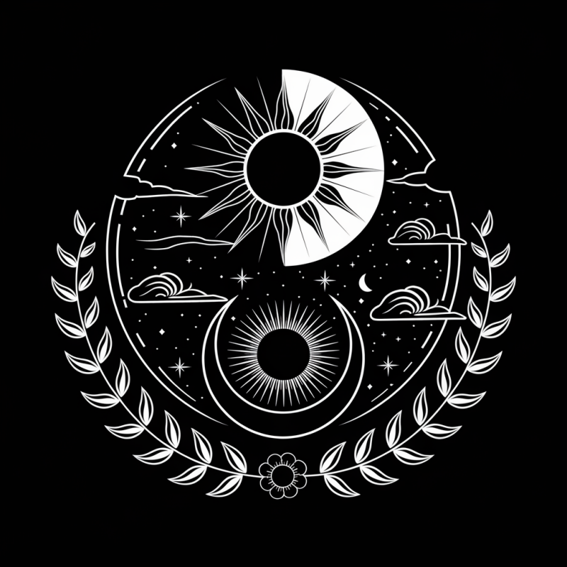 Black Graphic T-Shirt with Moon and Sun Design