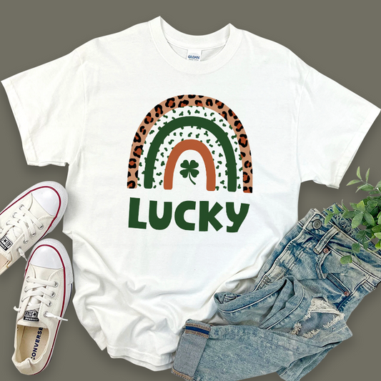Lucky Four-Leaf Clover Leopard Print Rainbow T-Shirt