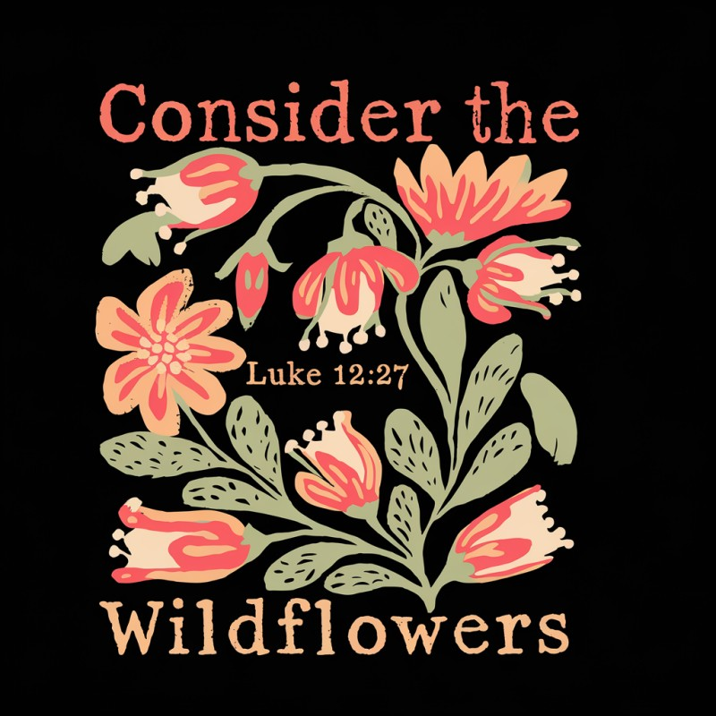 Floral Inspirational Graphic T-Shirt with Luke 12:27
