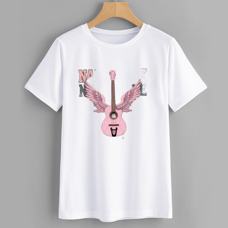 UrbanMuse Pink Winged Guitar Graphic Cotton T-Shirt