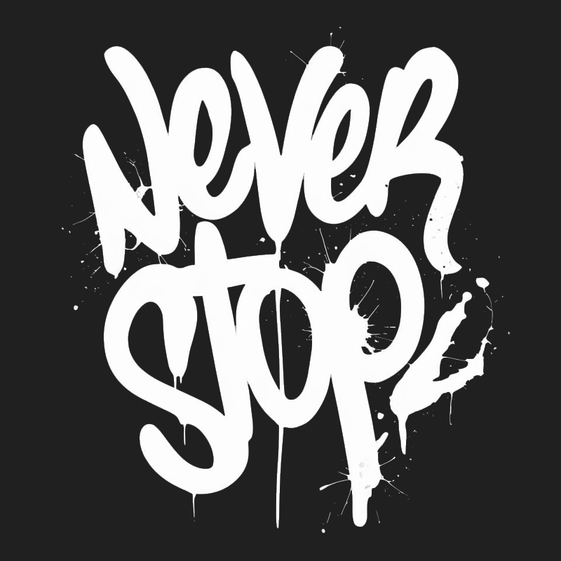 Black Graphic T-Shirt with 'Never Stop' Print