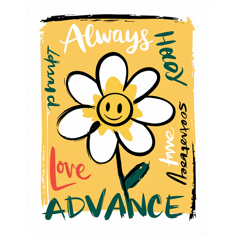 Smiley Face & Flower Print Casual T-Shirt