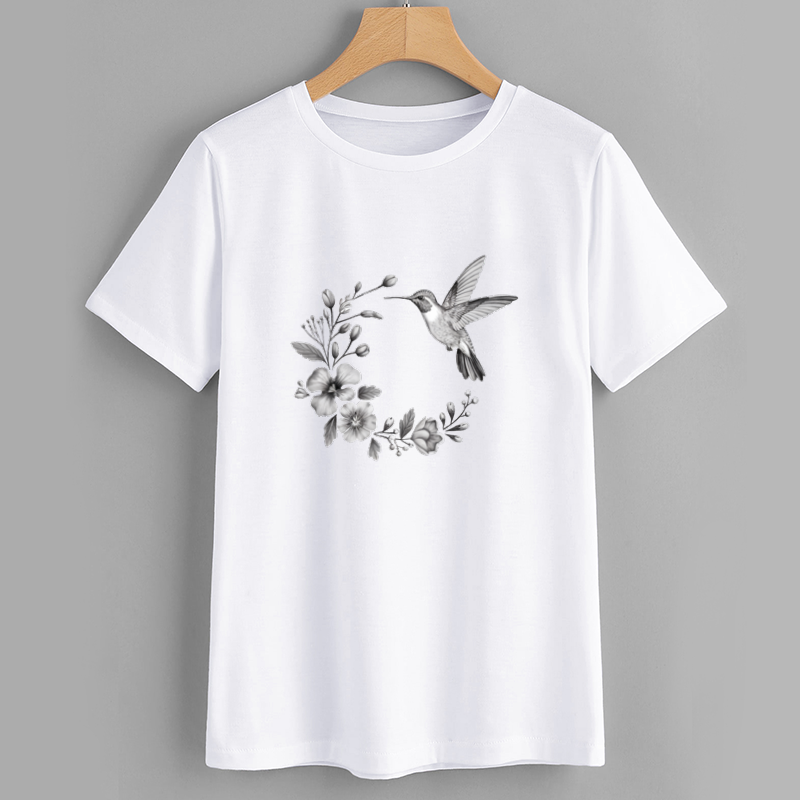 NatureEase Hummingbird Floral Cotton T-Shirt