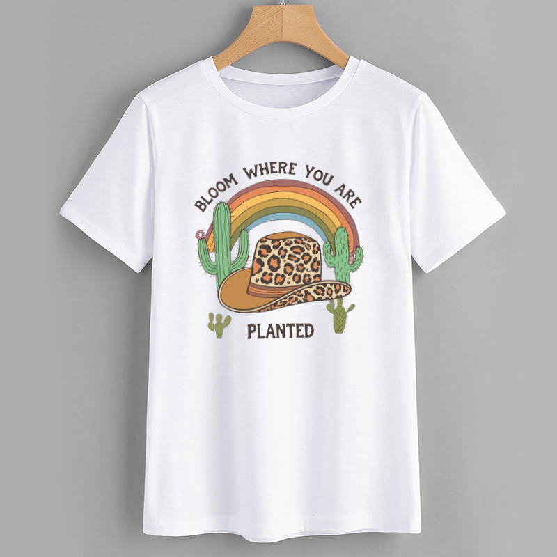 Casual Cotton T-Shirt Leopard Hat Graphic