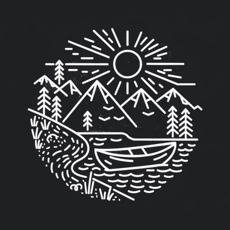 Outdoor Adventure Graphic T-Shirt - Black with Mountain and Water Design