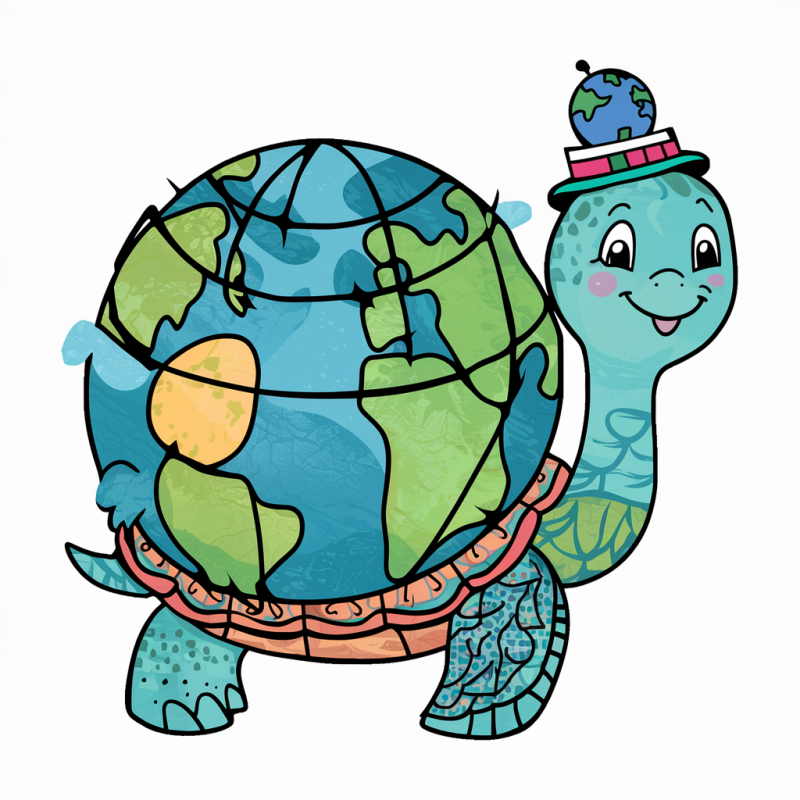 Cartoon Turtle World Map T-Shirt