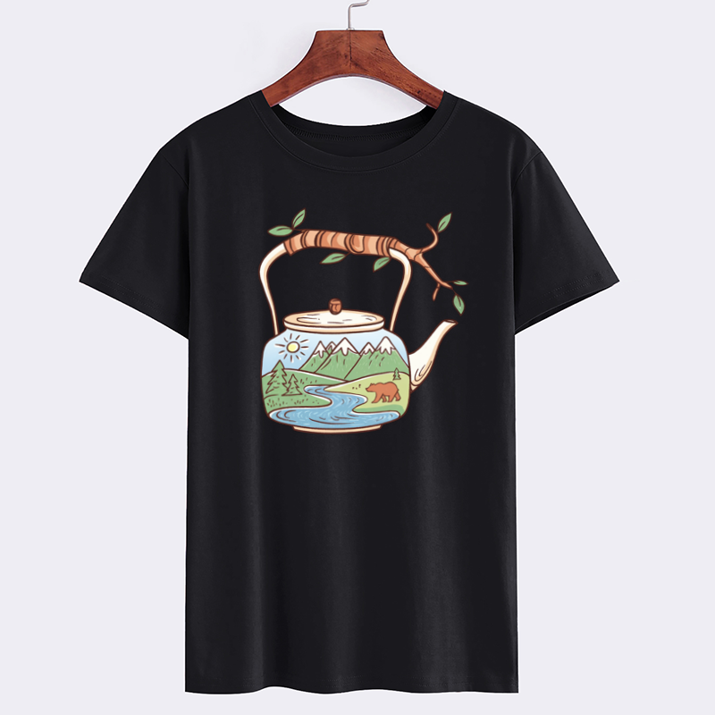 Nature-Inspired Teapot Graphic T-Shirt for Adventurers