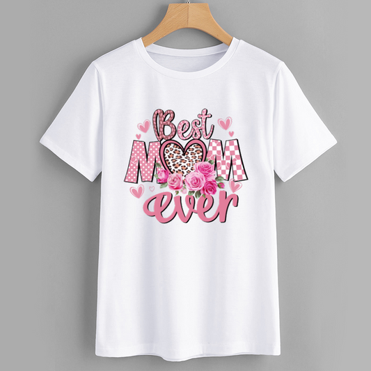 Best Mom Ever Pink Leopard Floral Cotton T-Shirt