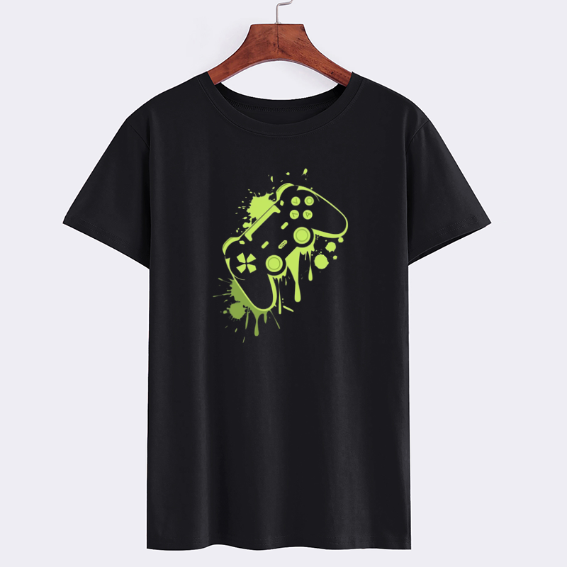 Black Gaming T-Shirt with Neon Controller Design