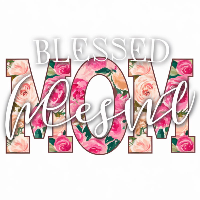 Blessed Mom Floral Cotton Graphic T-shirt